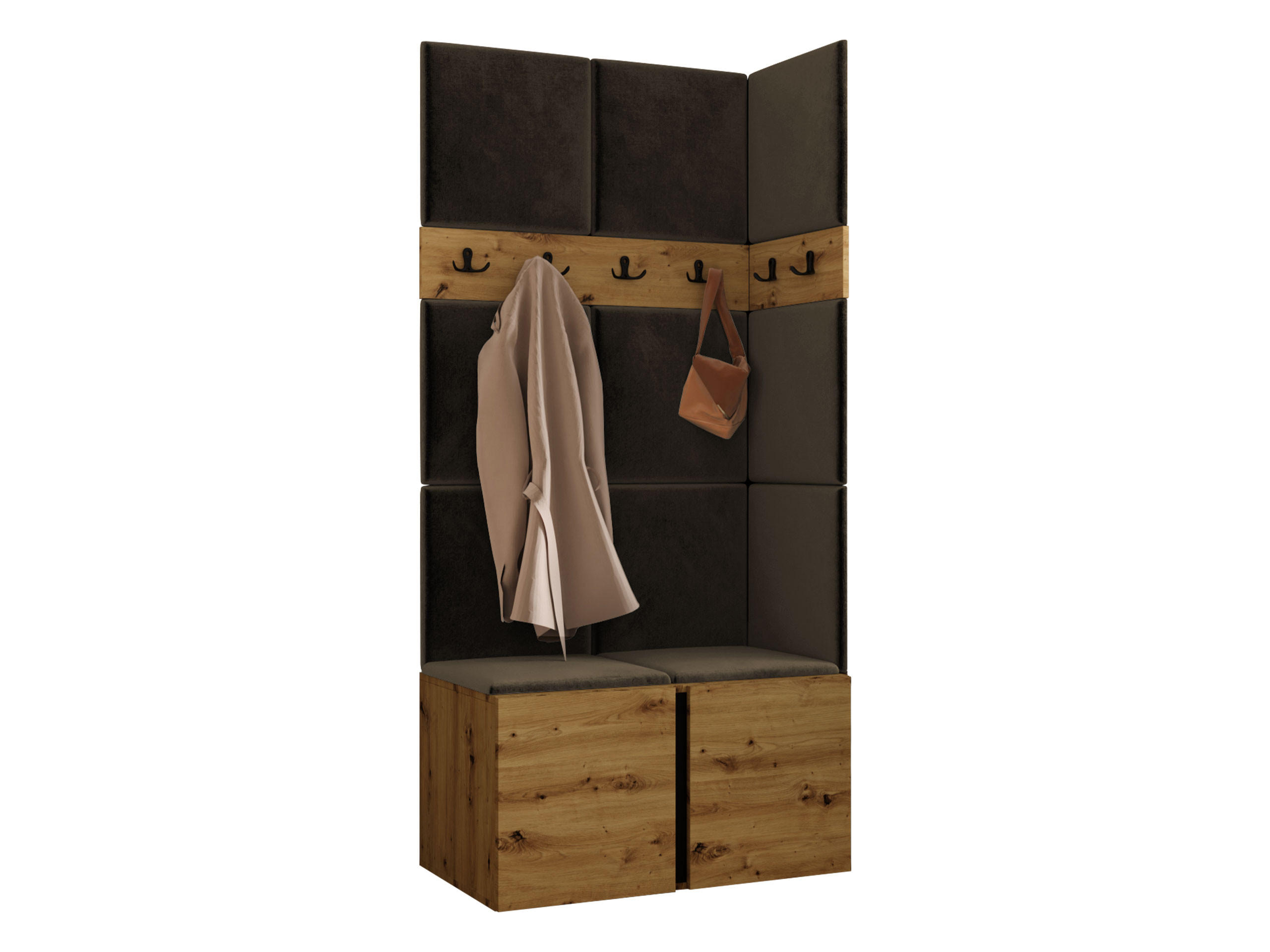 MOBILIER PENTRU HOL Orion I - maro/stejar Artisan, material plastic/compozit lemnos (84/186/46cm) - MIRJAN24