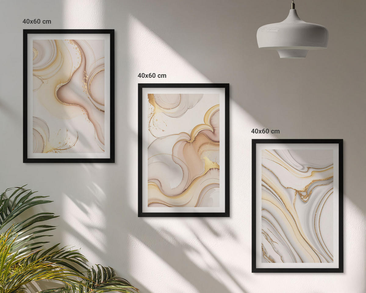 WANDBILDER 3er-Set - 40x60 cm Schwarzer Rahmen - Lineare abstrakte Motive - Schwarz, Kunststoff (40/60cm) - ArtPrintCave