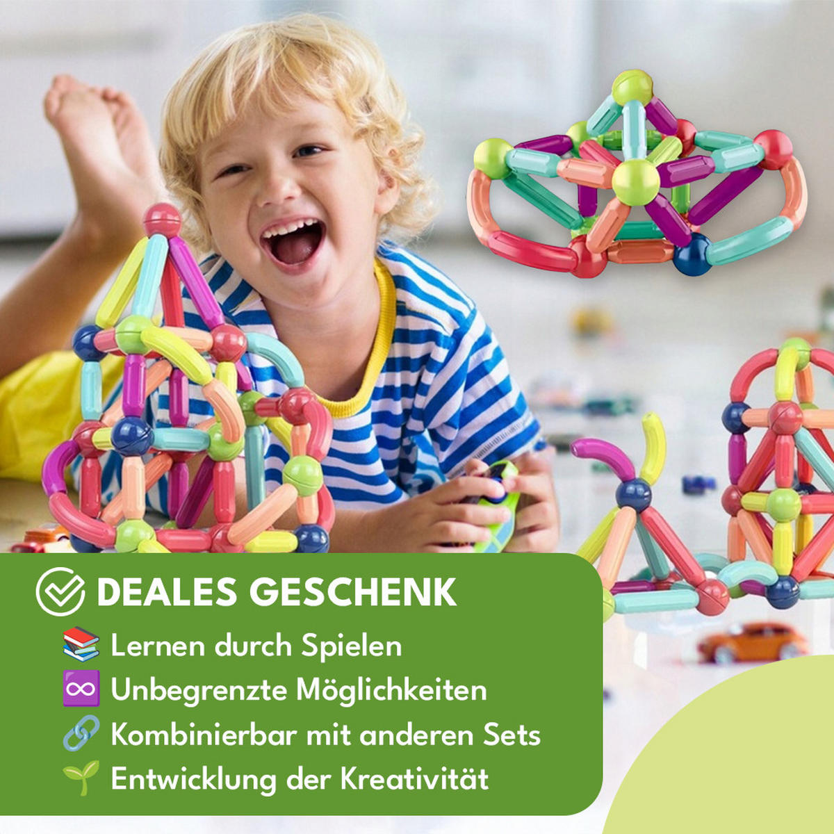 BAUSTEINE Magnetische Bauklötze 98 Teile - Multicolor, Metall (1.8/8.7cm) - KRUMAD