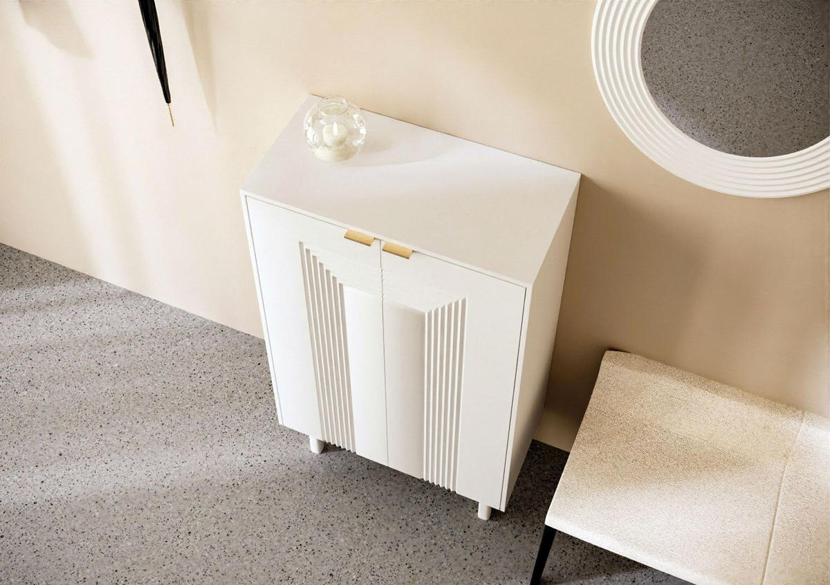 SCHUHSCHRANK Yoko, Weiß, Mit Dekorativen Fronten Und Goldgriffen - Weiß, Holzwerkstoff/Buchenholz (80/120/40cm) - Dancan