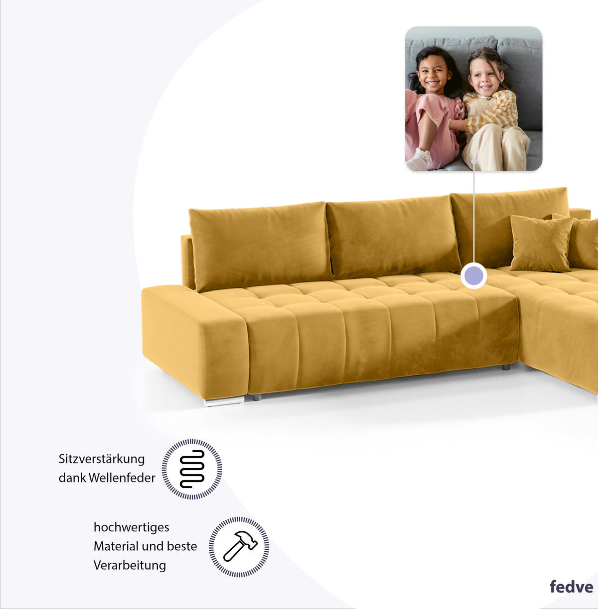 ECKSOFA mit Schlaffunktion Dhaka L, Honig - Honig, Textil (185/265cm) - Fedve