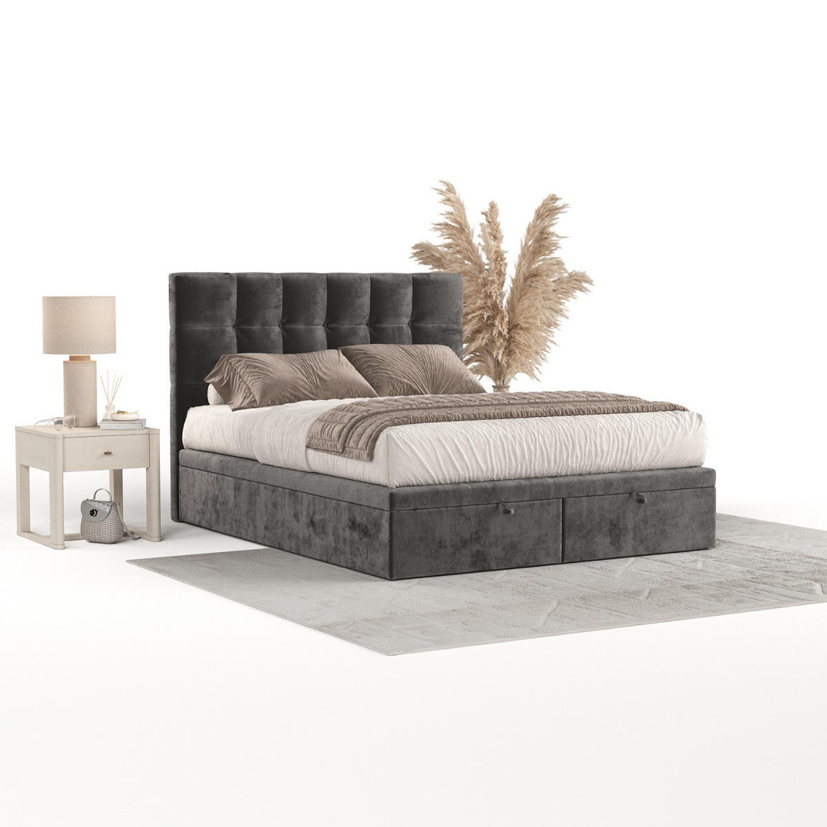 POLSTERBETT Guam mit Stauraum 200/200 cm Stahl im Lotta Stoff - Schwarz/Graphitfarben, Holz/Holzwerkstoff (200/200cm) - AltaBeds