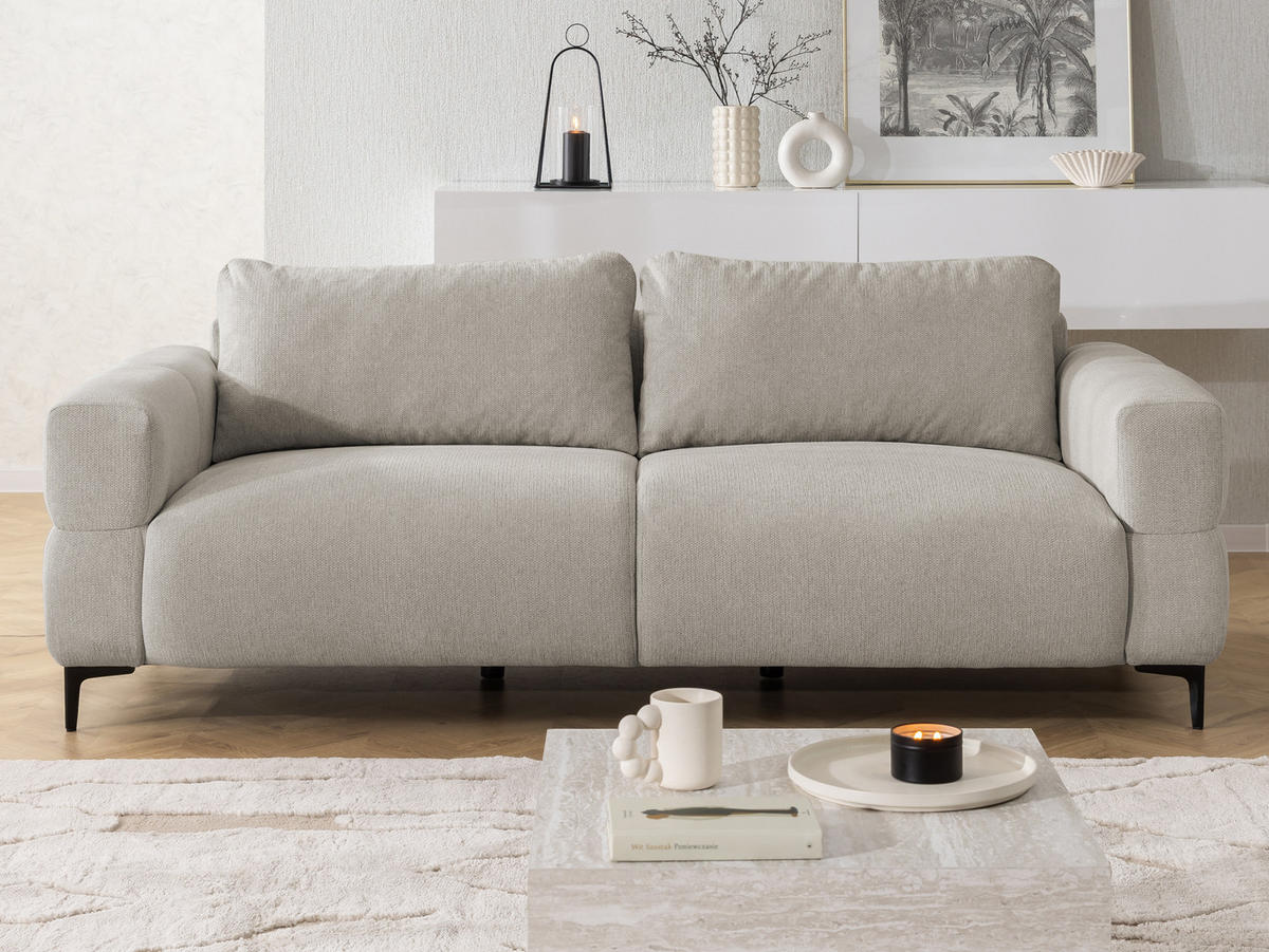 3-SITZER-SOFA Cardea in Bubble-Optik aus weichem Taupe Strukturstoff mit hohem Sitzkomfort - Taupe/Schwarz, Holz/Textil (217/80/97cm) - S-Style Möbel