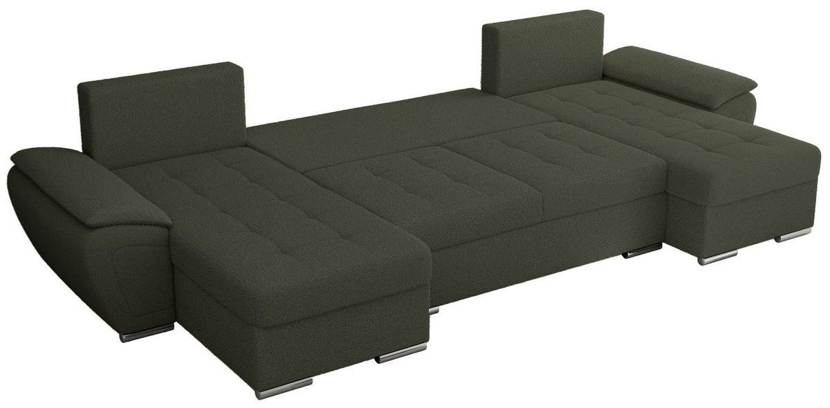 WOHNLANDSCHAFT UMBRIA U Grün Boucle - Grau/Grün, Textil/Metall (336/85/157cm) - MKS