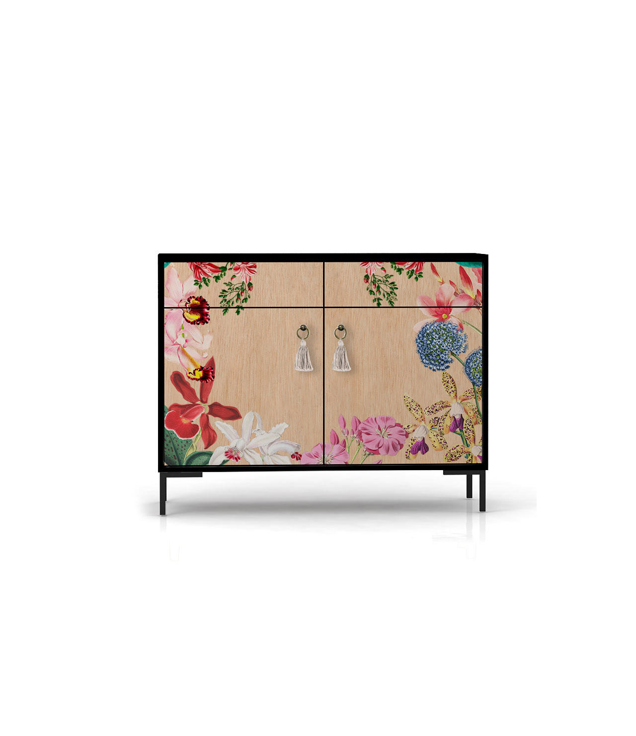 SIDEBOARD MDF 2 Türen und 2 Schubladen mit Waldmuster ALISE EXOTIC ORHIDEA - Beige, Holzwerkstoff (90/84/45cm) - RNT By Really Nice Things