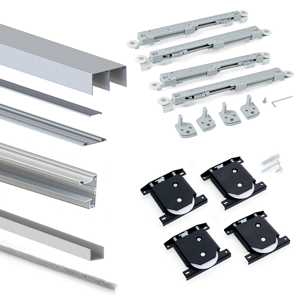 BESCHLAGSET für Placard 90 2 Schiebetüren und sanftes Schliessen, Vall-Profil, Stärke 19mm, Paneele nicht inbegriffen, Matt eloxiert - Dunkelgrau, Metall (8/6/235cm) - EMUCA