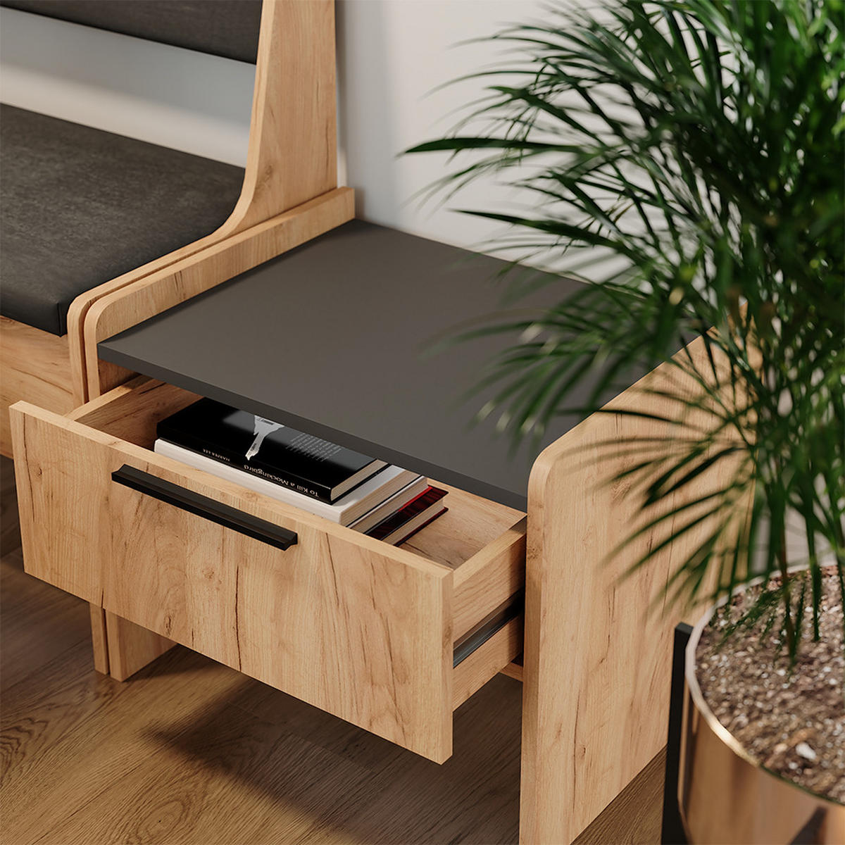 LAVICE DO JÍDELNY Roman Zlatý dub power/antracit - Sonoma dub/antracitová, kompozitní dřevo (53.5/45.5/41.1cm) - Vicco