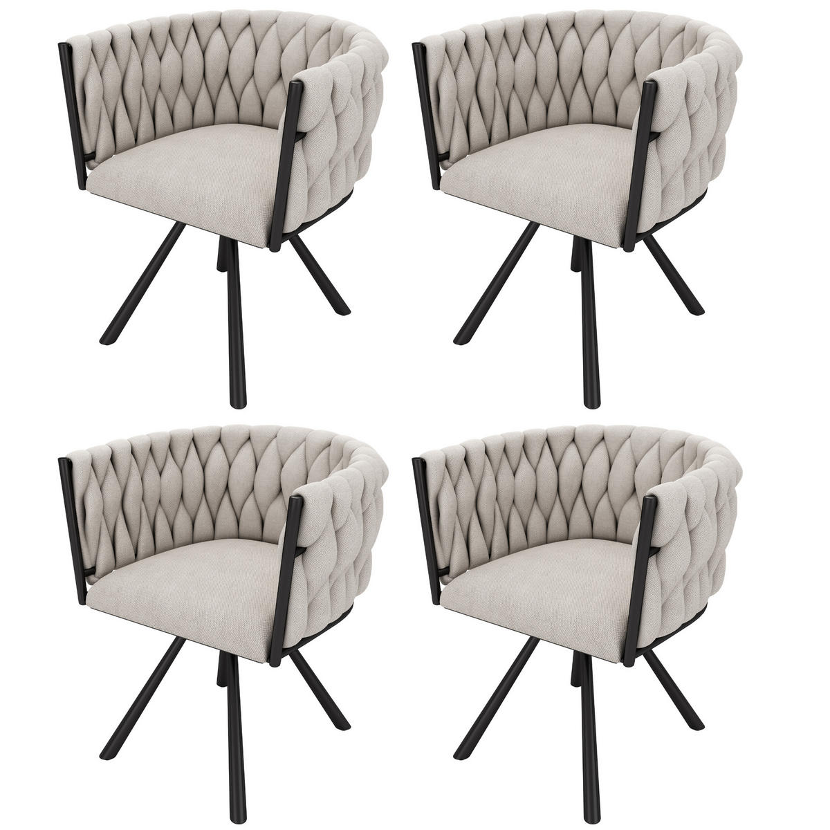 ESSZIMMERSTUHL 4er Set Leinen Drehstuhl Beige Schwarz Metall - Multicolor, Naturmaterialien (53.5/72/60cm) - FLIEKS