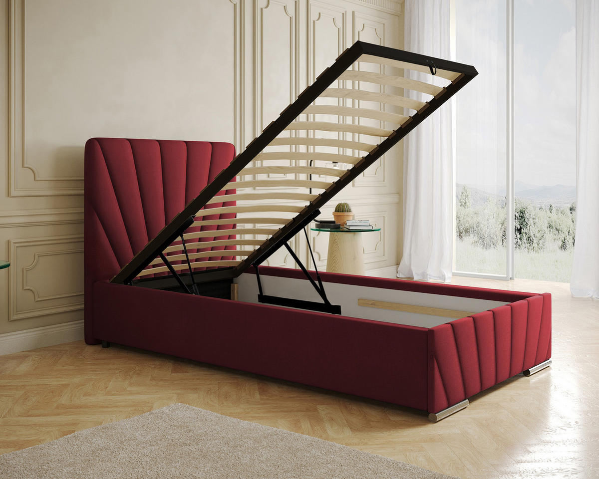 POLSTERBETT Ray 100 x 200 cm mit Bettkasten und Lattenrost Taschenfederkernmatratze mit Kokos 20cm- rot - Rot, Holz (100/200cm) - Homesy