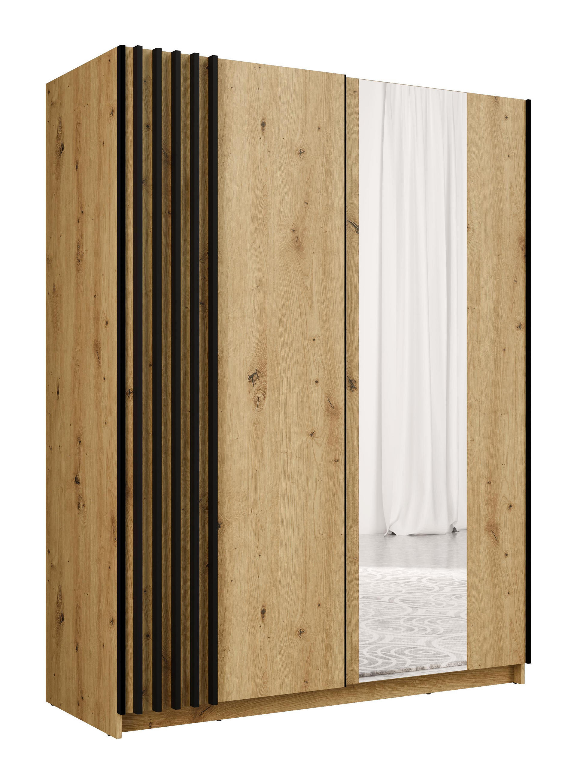 KLEIDERSCHRANK Beralto Braun 150/198,5/63,5 cm – mit Spiegel und Lamellenfront - Braun, Holzwerkstoff (150/198.5/63.5cm) - AX Living