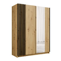 KLEIDERSCHRANK Beralto Braun 150/198,5/63,5 cm – mit Spiegel und Lamellenfront - Braun, Holzwerkstoff (150/198.5/63.5cm) - AX Living
