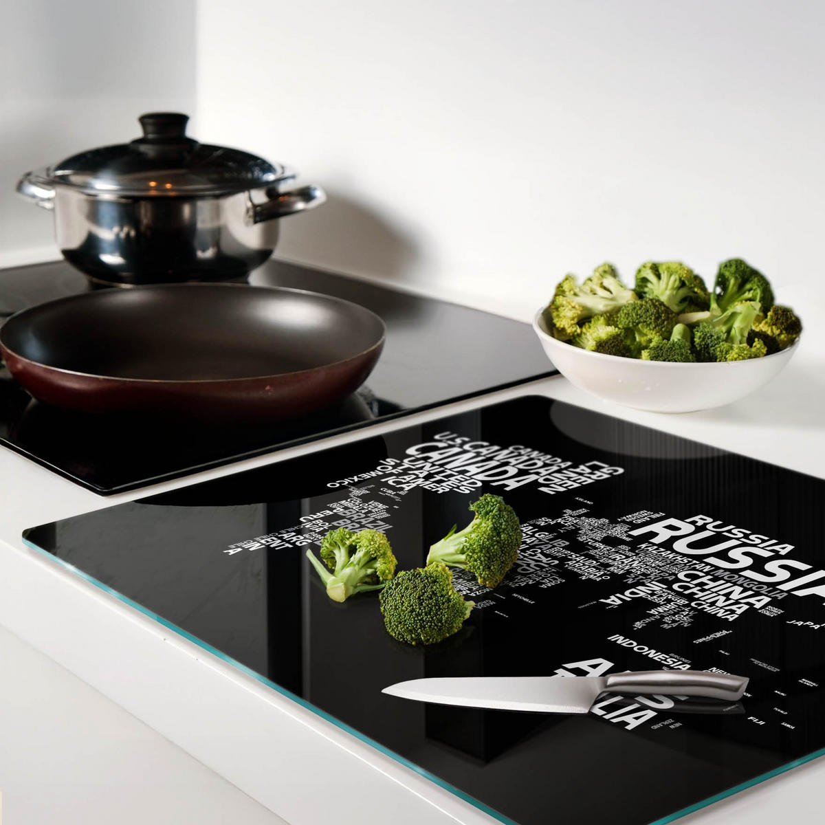 GLASPLATTE 60x52 cm Weltkarte - Schwarz, Glas (60/0.4/52cm) - TULUP