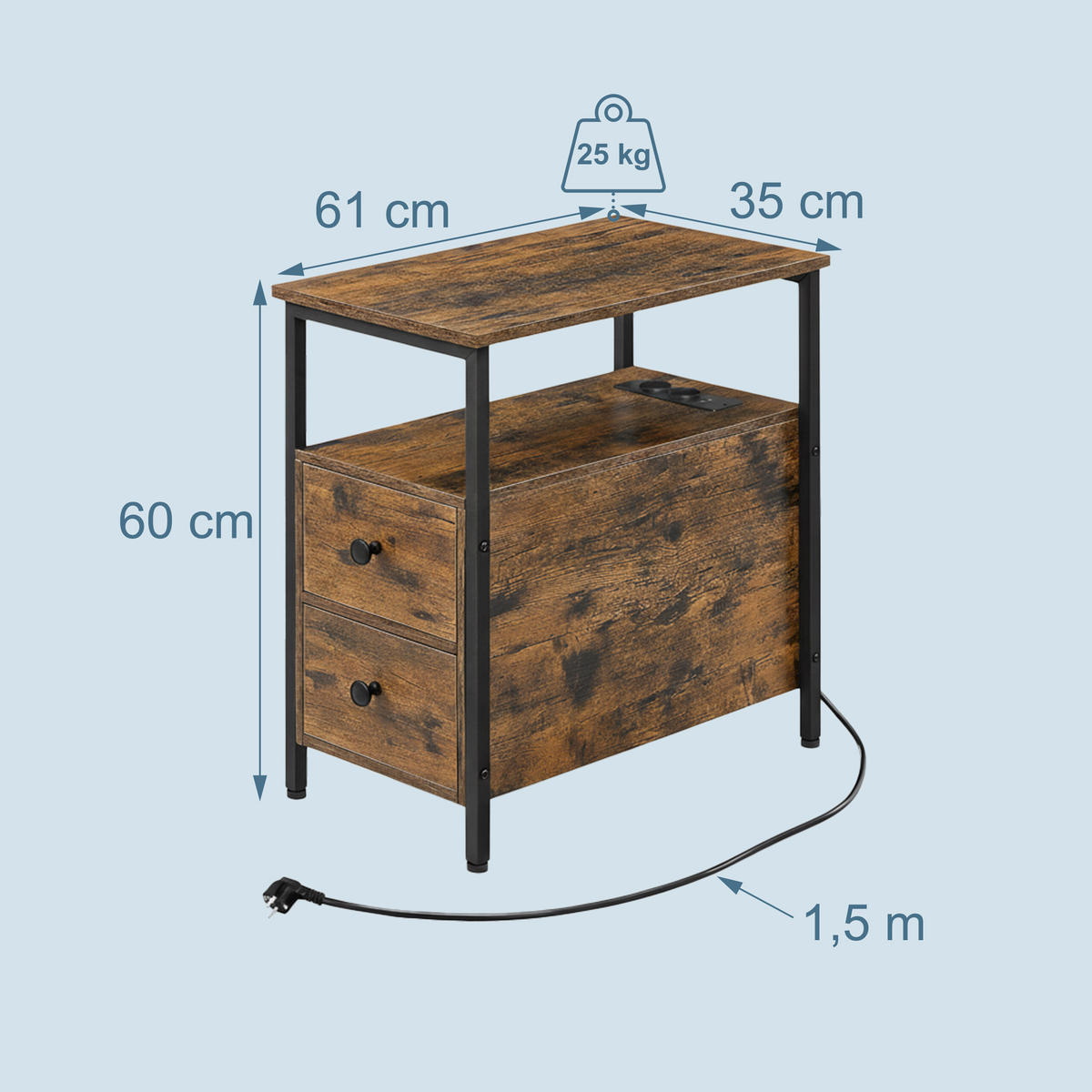 BEISTELLTISCH - Braun, Holzwerkstoff/Metall (60/35/61cm) - Relaxdays