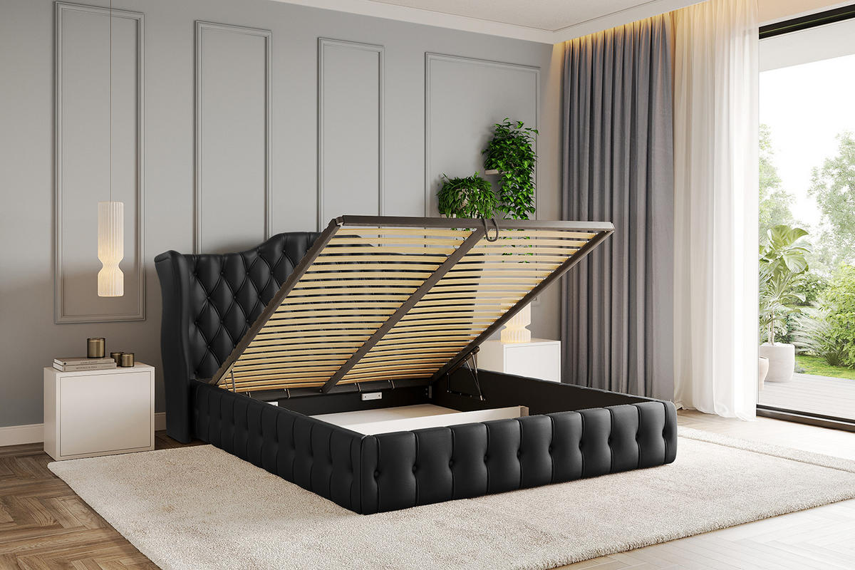 POLSTERBETT mit Bettkasten und Lattenrost, Bett mit Matratze H3/H4 - MODY 120x200 Schwarz Kunstleder - Schwarz Hochglanz, Holzwerkstoff/Textil (120/200cm) - ALTDECOR