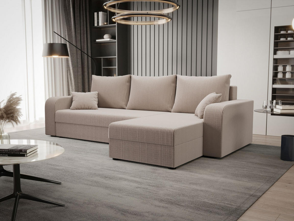 ECKSOFA HEWLET L BIS Zoom 1 Rechts mit Schlaffunktion - Beige, Textil (240/140cm) - Bedante