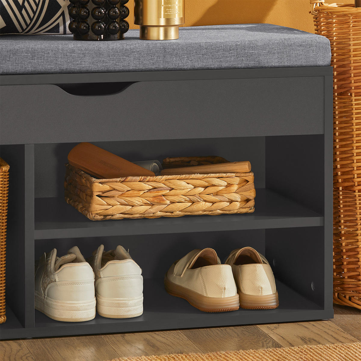 SCHUHBANK Dunkelgrau - Grau, Holzwerkstoff (80/46/30cm) - SoBuy