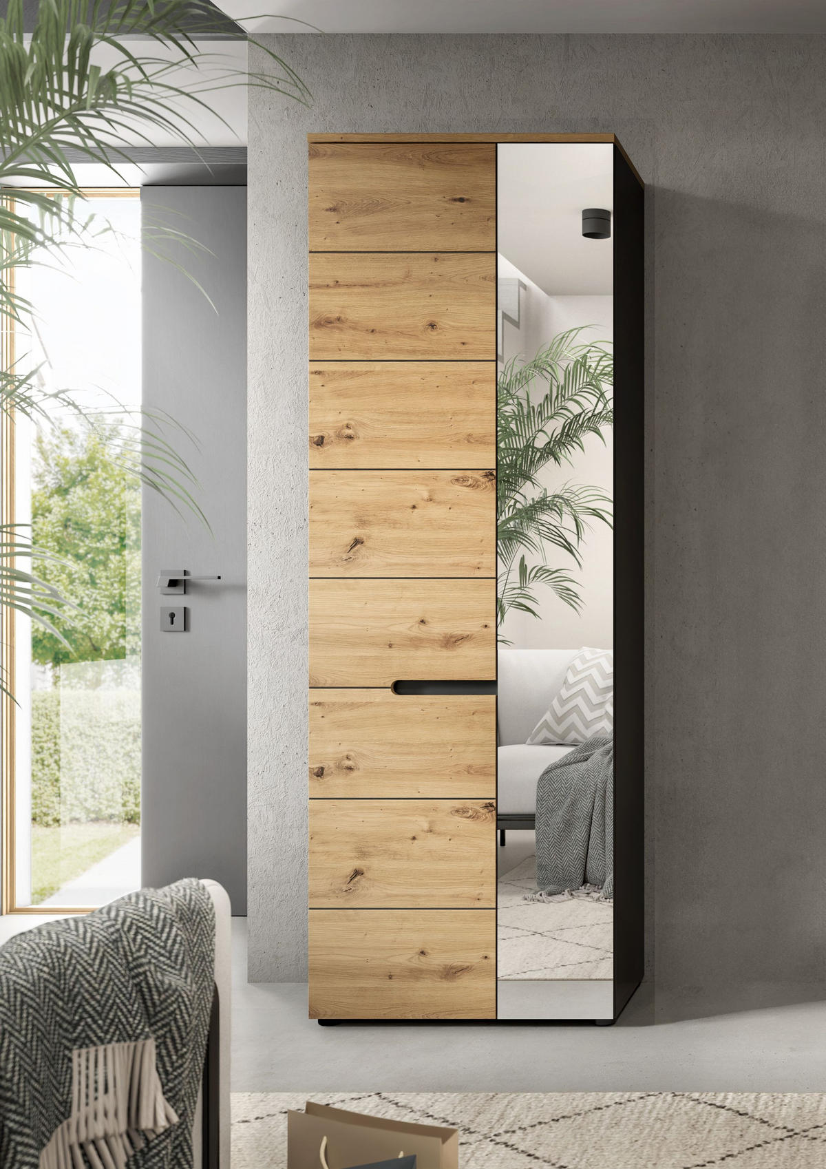 GARDEROBENSCHRANK Canu Garderobe in Basalt grau Nb. und Artisan Nb. B/H/T: 65x190x37 cm - Grau, Holzwerkstoff (65/190/37cm)