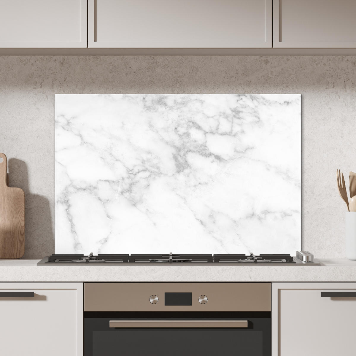 SPRITZSCHUTZ KÜCHE Marmor - Grau - Weiß - Strukturierter Marmor 90x60 cm - Weiß, Metall (90/0.3/60cm) - MuchoWow