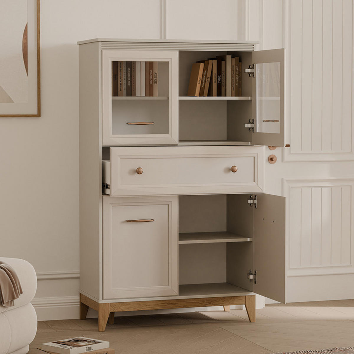 HIGHBOARD DIUNA 92/41/151 cm, 1 Schublade, Kaschmir - Kaschmir, Holzwerkstoff/Metall (92/151/41cm) - Idohome
