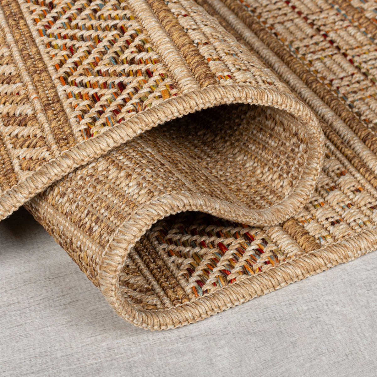 TEPPICH Outdoor Flachgewebe Boho Streifen Jute-Optik, Balkon schmutzabweisend Ocker Rechteckig 120x170 - Braun, Textil (120/170cm) - KADIMA DESIGN