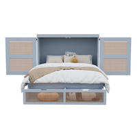SCHRANKBETT 140/200 cm mit Lattenrost, Stauraumschubladen und Rattan-Design, Grau - Grau, Holzwerkstoff (140/200cm) - Redom