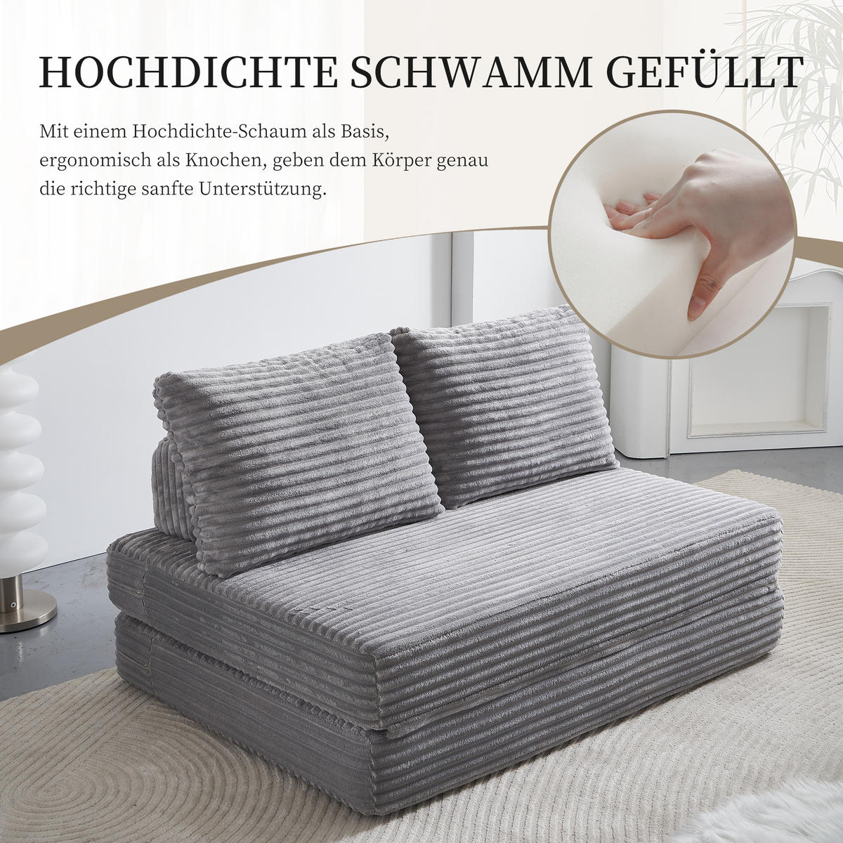 SCHLAFSOFA in Cord Hellgrau - Hellgrau, Textil (140/85/100cm) - Oxeza