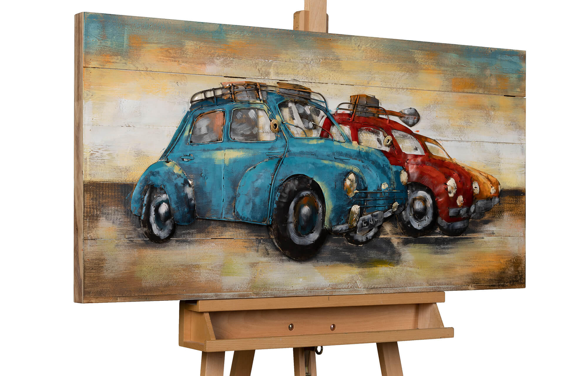 WANDBILD Blau 100/50 cm - Blau/Rot, Holz/Metall (3.5/50cm) - KUNSTLOFT