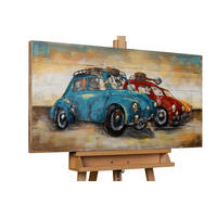 WANDBILD Blau 100/50 cm - Blau/Rot, Holz/Metall (3.5/50cm) - KUNSTLOFT