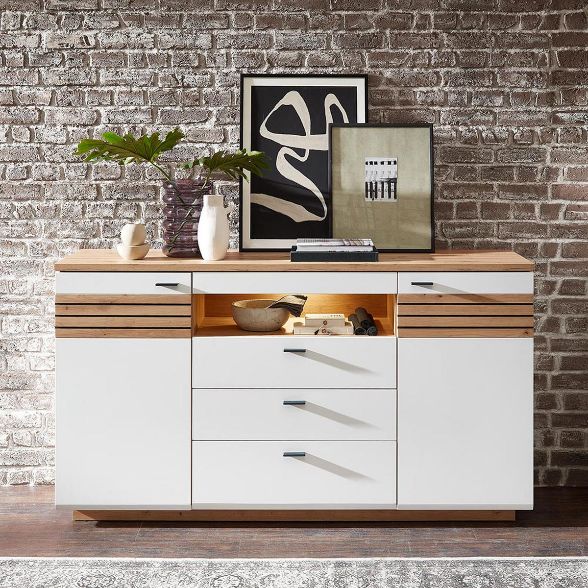 WOHNZIMMER-SET 5-TLG. Fallon-55 - Weiß, Holzwerkstoff (658/200/65cm) - Lomado