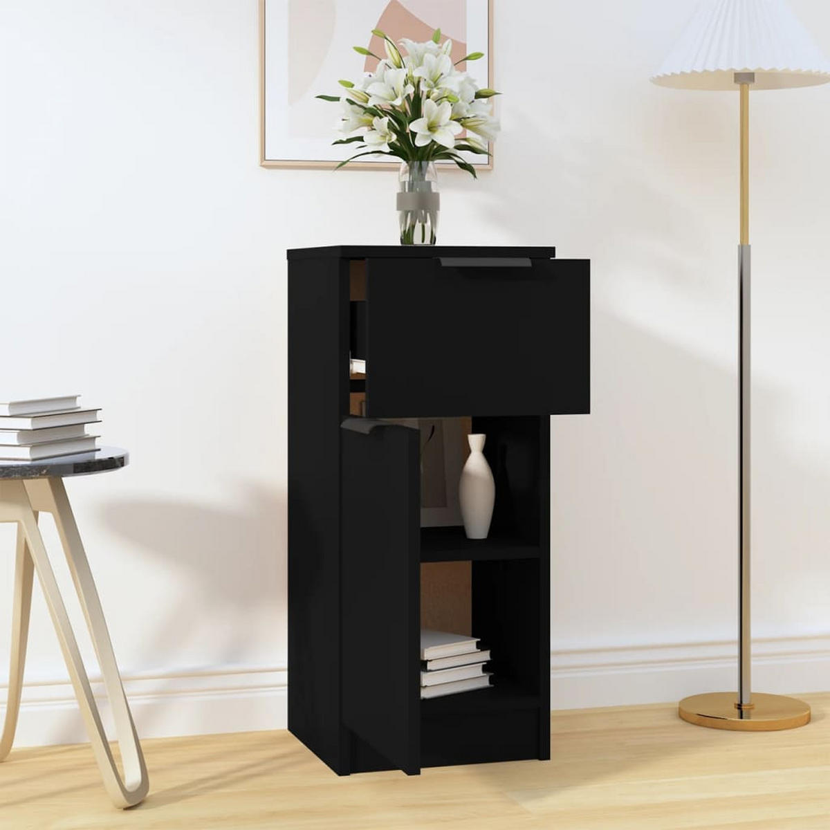 SIDEBOARD mit 1 Schublade, 1 Tür 30/30/70 cm aus Holzwerkstoff Schwarz - Schwarz, Holz (30/70/30cm) - vidaXL