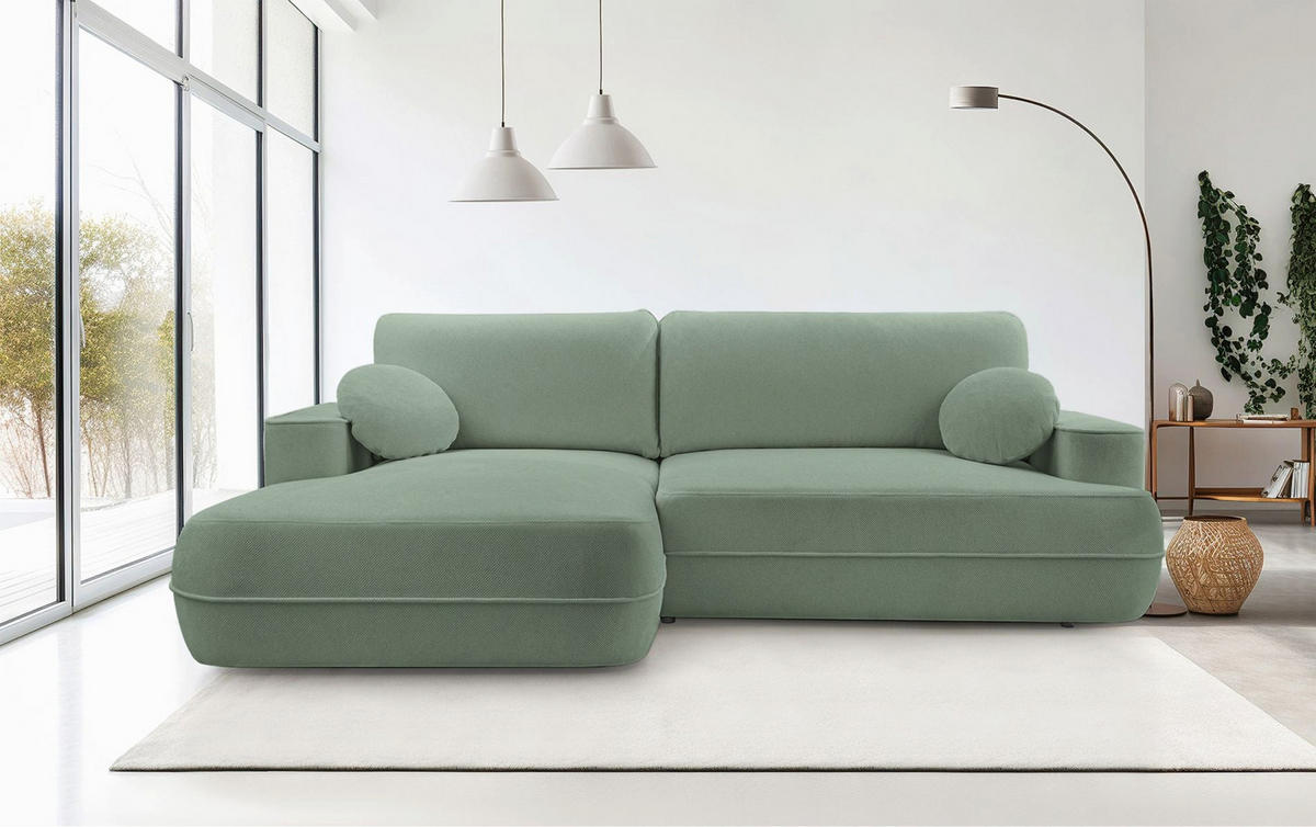ECKSOFA Fuerro Salbeigrün Strukturstoff - Schwarz/Hellgrün, Kunststoff/Textil (260/168cm) - Selsey