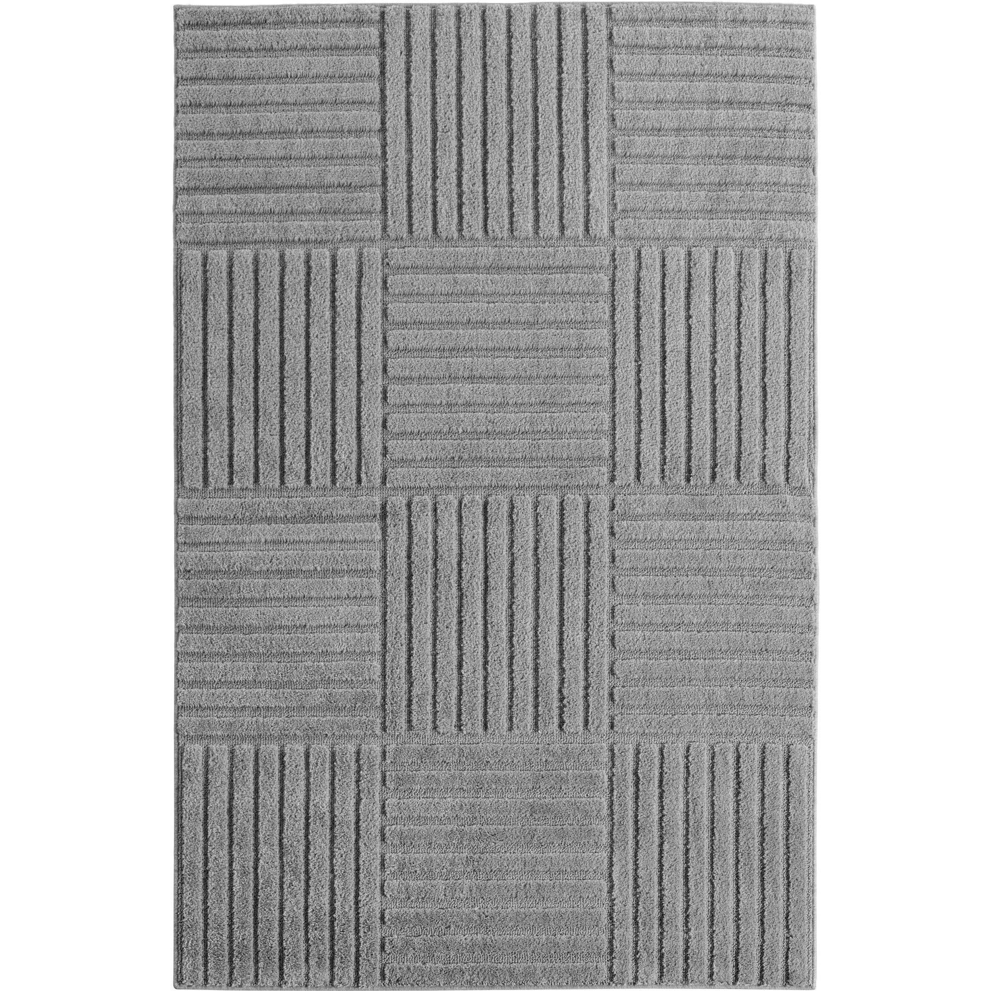 TEPPICH Hochflor RIGI in Silber, mit Cord-Streifen-Patchwork, 80 x 250 cm - Silberfarben, Textil (80/250cm) - KADIMA DESIGN