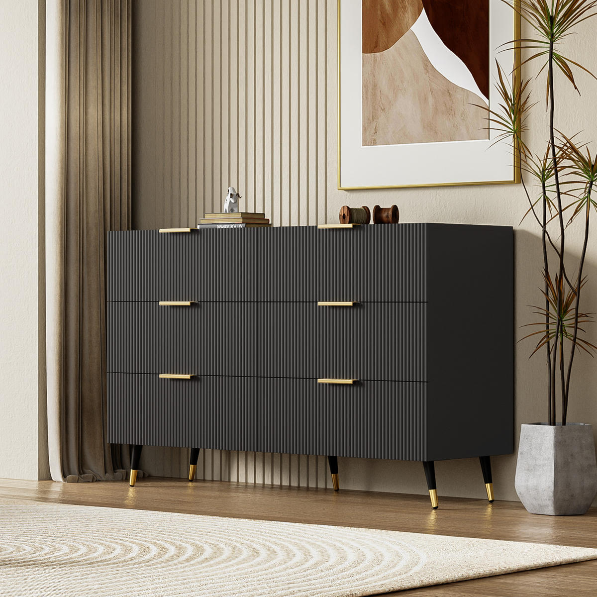 SIDEBOARD 120/40/77 cm aus Spanplatte mit 6 Schubladen Schwarz - Schwarz, Holzwerkstoff (120/40/77cm) - Modenvie