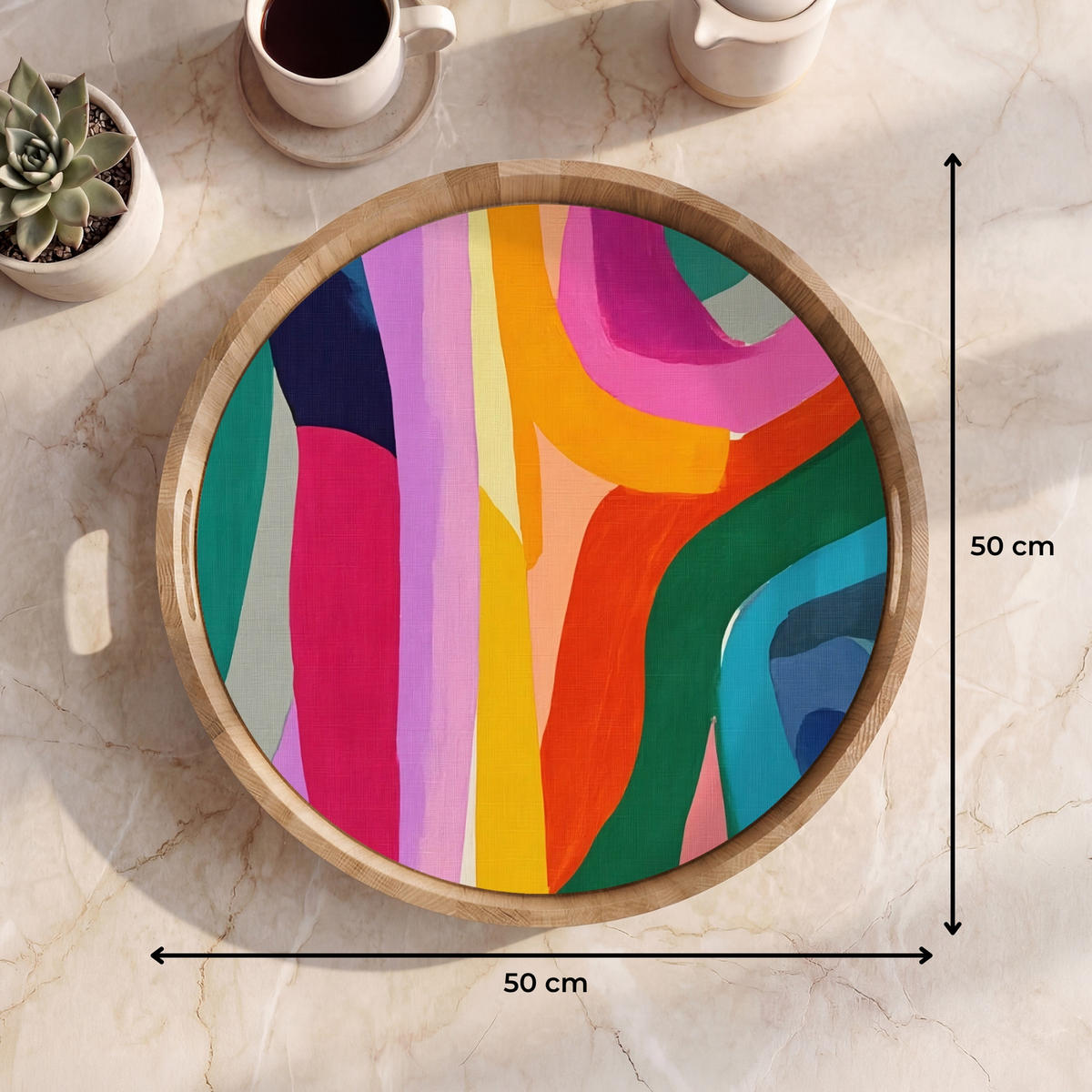 SERVÍROVACÍ PODNOS Abstraktní - barevné - vlny - linie 50x50 cm - různobarevná, dřevo (50/5/5cm) - OnlyWow