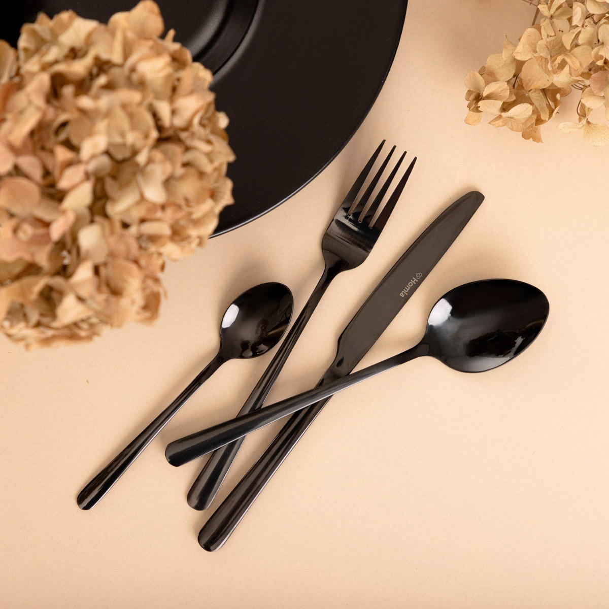 BESTECKSET Lugano schwarz 24-tlg. - Schwarz, Metall - Homla