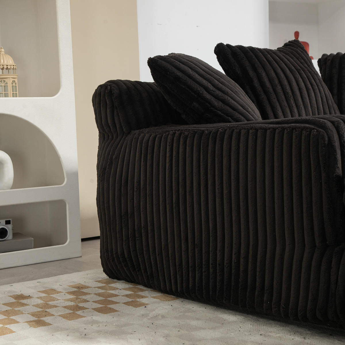 SCHLAFSOFA 2-Sitzer Cord Schwarz inkl. 3 Kissen - Schwarz, Textil (125/63/155cm) - WISHDOR