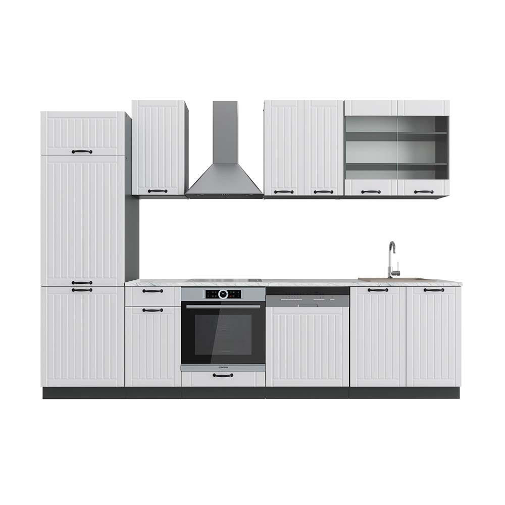 KÜCHENZEILE Fame-Line Weiß Landhaus/Anthrazit 300 cm, AP Marmor - Anthrazit/Weiß, Holzwerkstoff (300/81.6/60cm) - Vicco