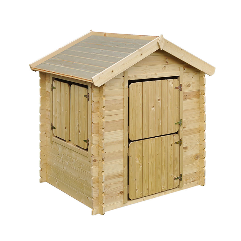 KINDERSPIELHAUS aus Holz - B112xL146xH143 cm/1.1m2 - M516-1 - Beige, Holz (146/143/112cm) - Timbela
