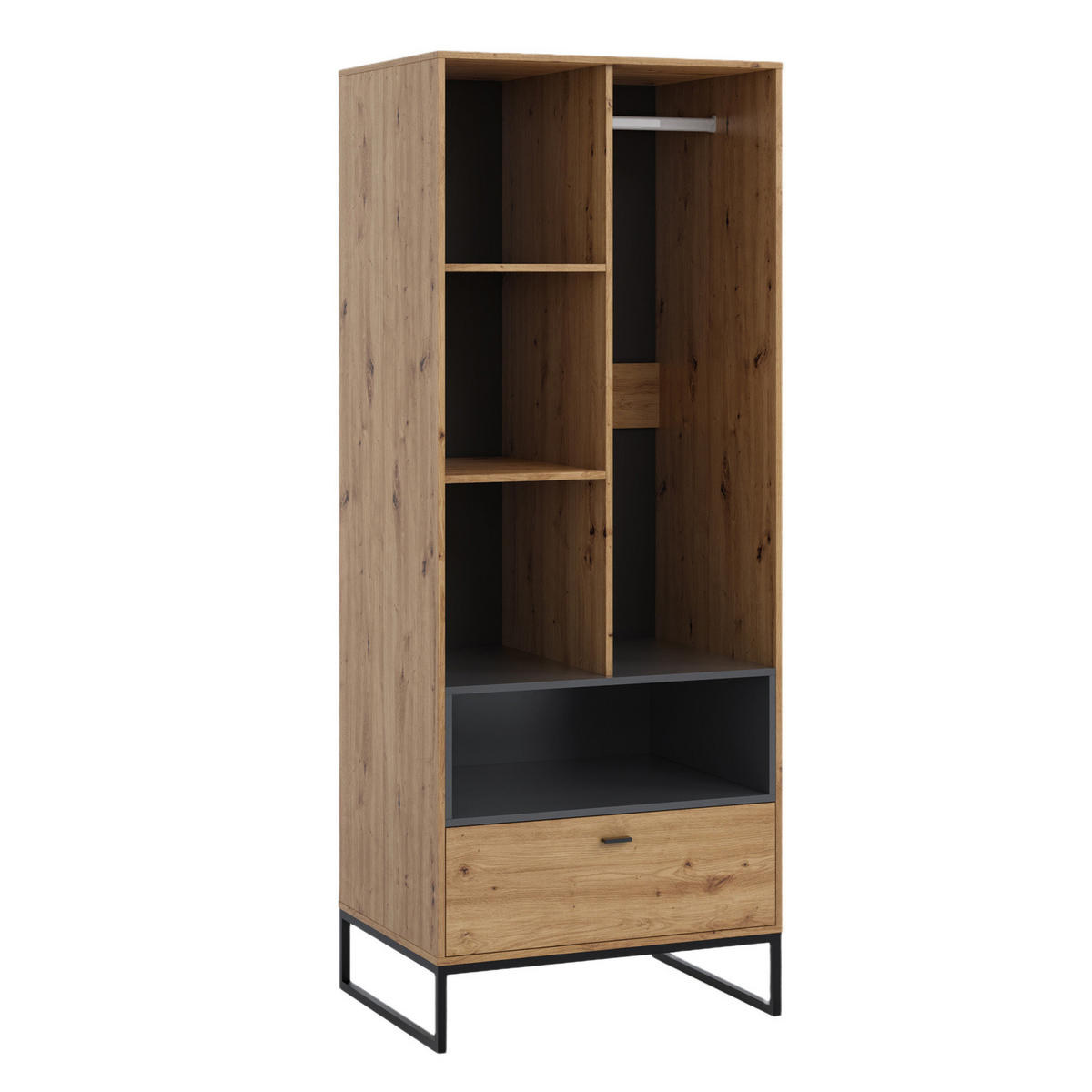 KLEIDERSCHRANK Randy mit Schublade 80/202/60 - Schwarz/Eiche Artisan, Holzwerkstoff/Kunststoff (80/202/60cm) - Ravio