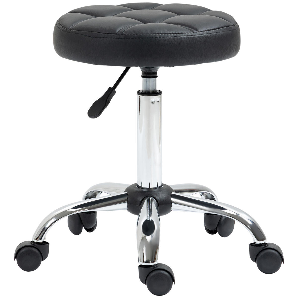 ROLLHOCKER Höhenverstellbarer Arbeitshocker, Drehbarer Salon Hocker für Büro - Schwarz, Leder (35.5/67/35.5cm) - HOMCOM