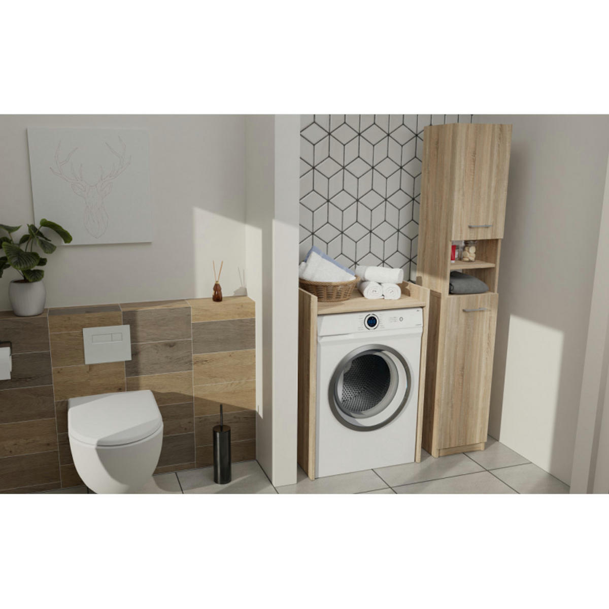 BADEZIMMERSCHRANK POLA NP für Waschmaschine - Sonoma Eiche, Holzwerkstoff (64/97.5/50cm) - CDF