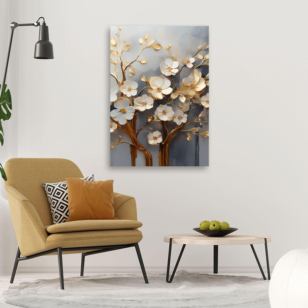 LEINWANDBILD Magnolienbaum abstrakt golden 80x120cm - Goldfarben, Textil (80/120cm) - Feeby