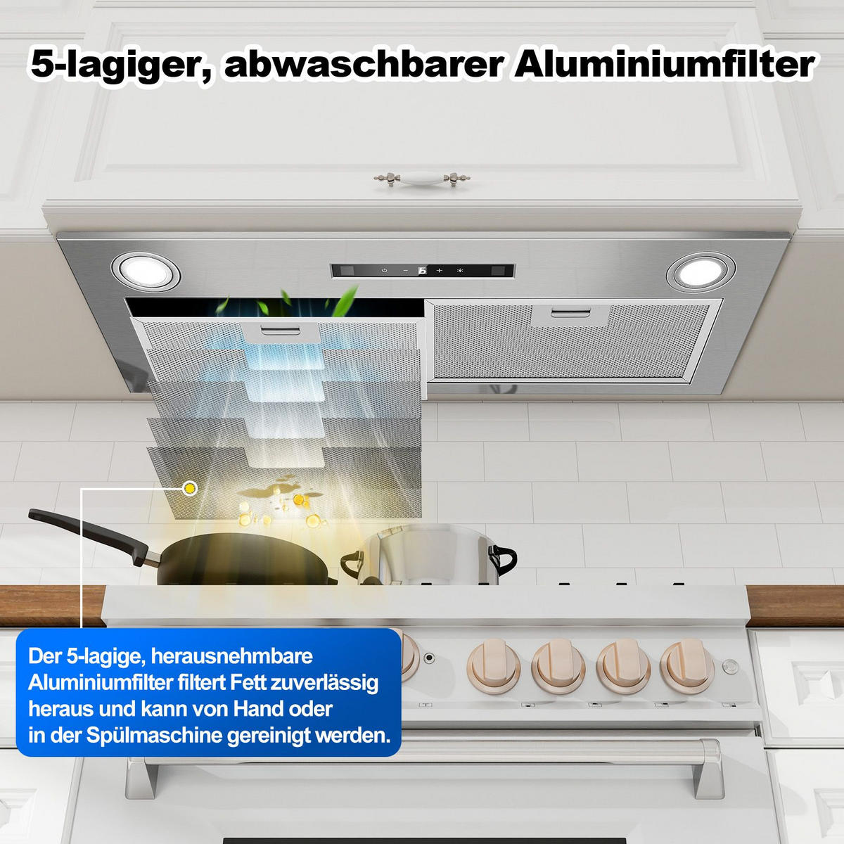 DUNSTABZUGSHAUBE mit Touch-Bedienung, Aktivkohlefilter, Filter - Silberfarben, Metall (37/41.12/84.7cm) - Korfee