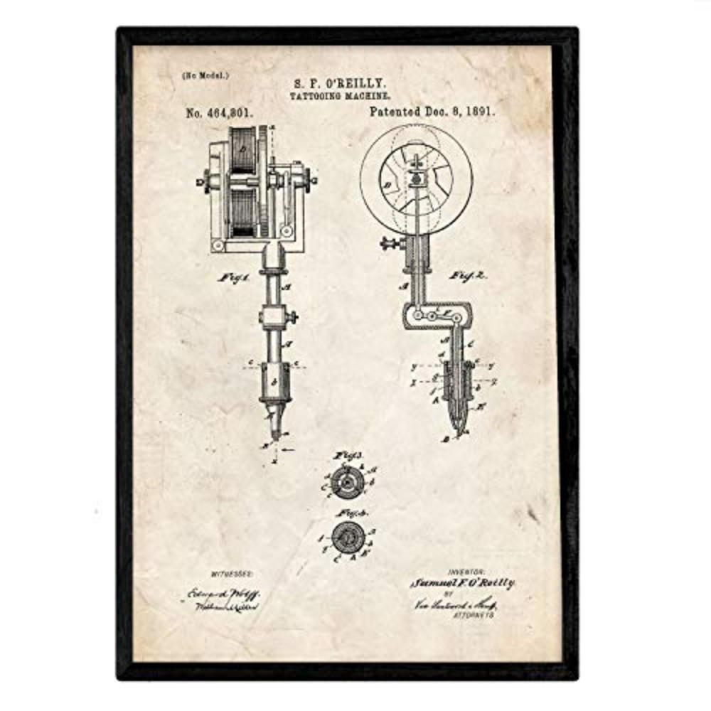POSTER Tätowiermaschine Patent A3 Rahmenlos - Klar, Papier (29.7/5/42cm) - Nacnic