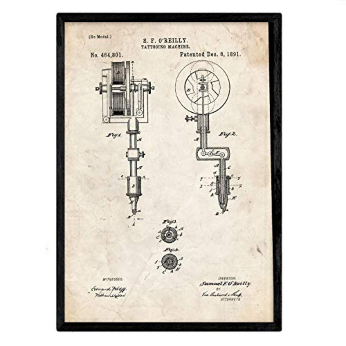 POSTER Tätowiermaschine Patent A3 Rahmenlos - Klar, Papier (29.7/5/42cm) - Nacnic