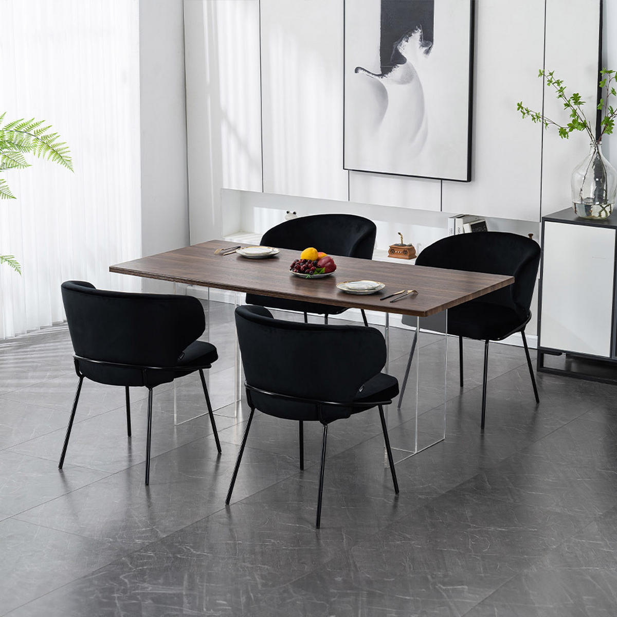 ESSZIMMERSTUHL AMARA - 4, Samt Schwarz - Schwarz, Kunststoff (55/79/59cm) - Home Deluxe