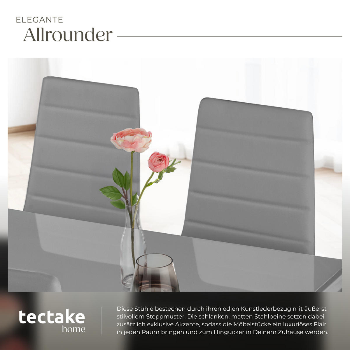 ESSZIMMERSTUHL 8er Set Thomas 41 x 45 x 98 5 cm grau - Grau, Textil (48/98.5/45cm) - tectake