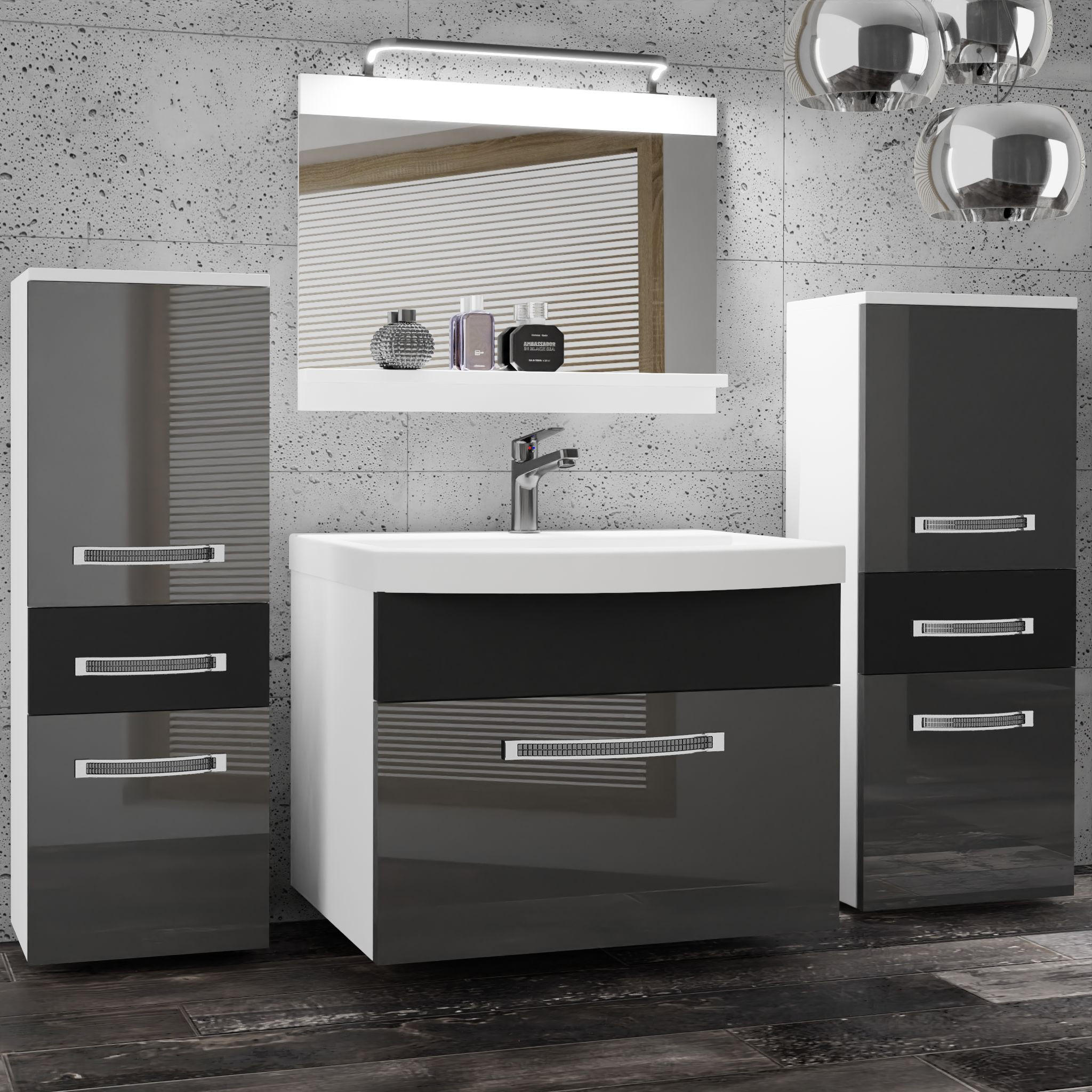 BADMÖBEL Badezimmer Silber Schwarz Glänzend - Schwarz/Grau, Holz (140/81/40cm) - B BELINI GROUP