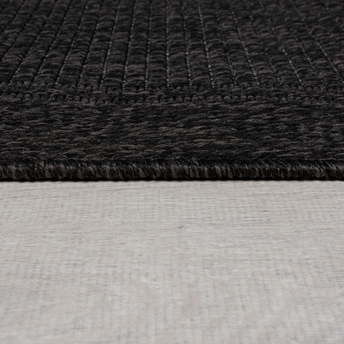 TEPPICH Outdoor Unifarben, Bordüre, Balkon schmutzabweisend Schwarz Rechteckig 200x290 - Schwarz, Textil (200/290cm) - KADIMA DESIGN