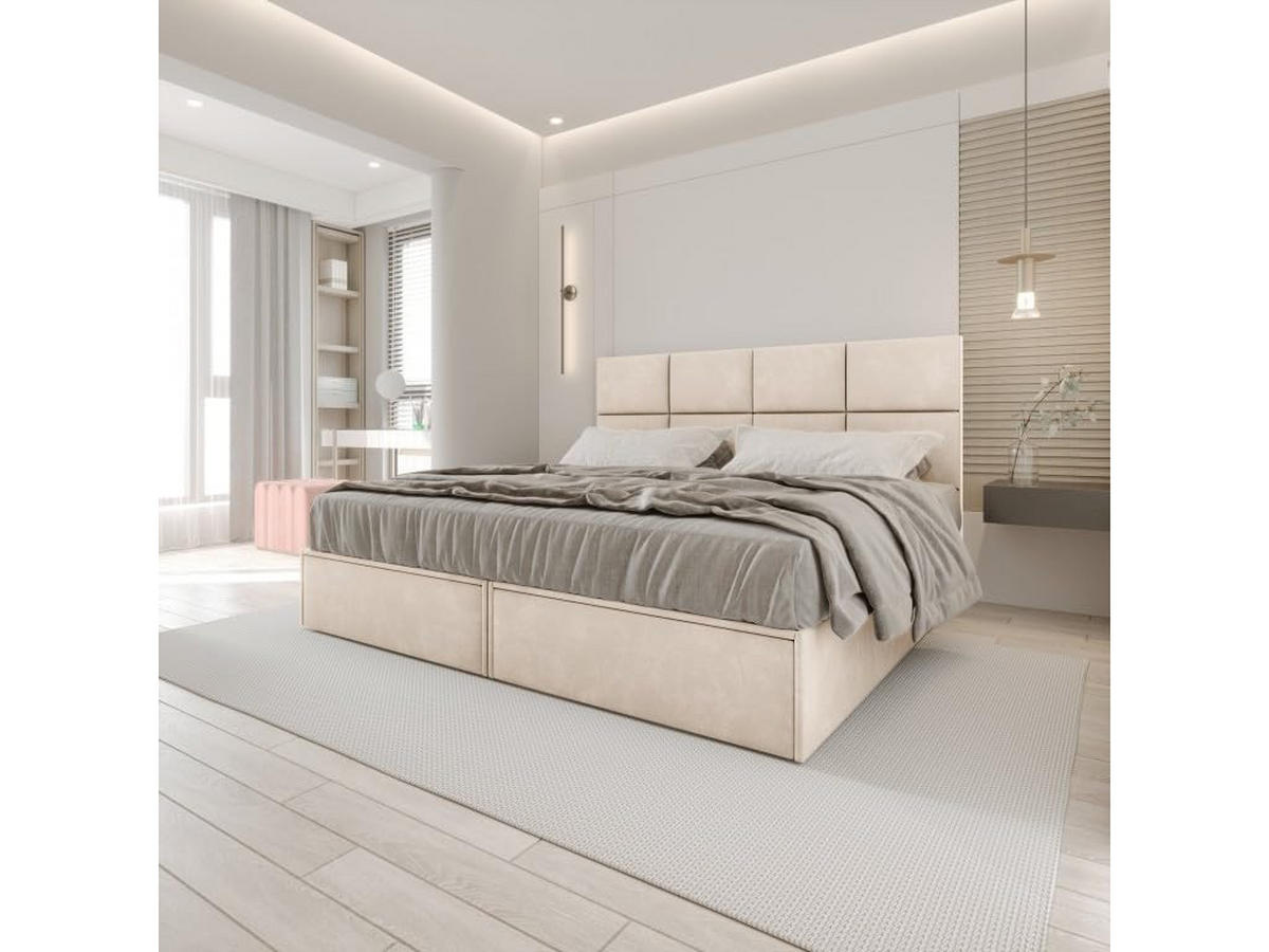 BOXBETT 160x200 cm, GARDA, Bettkasten und Taschenmatratze, Elegant Topper und Schubladen, Beige - Beige, Holzwerkstoff/Kunststoff (160/200cm) - Trada